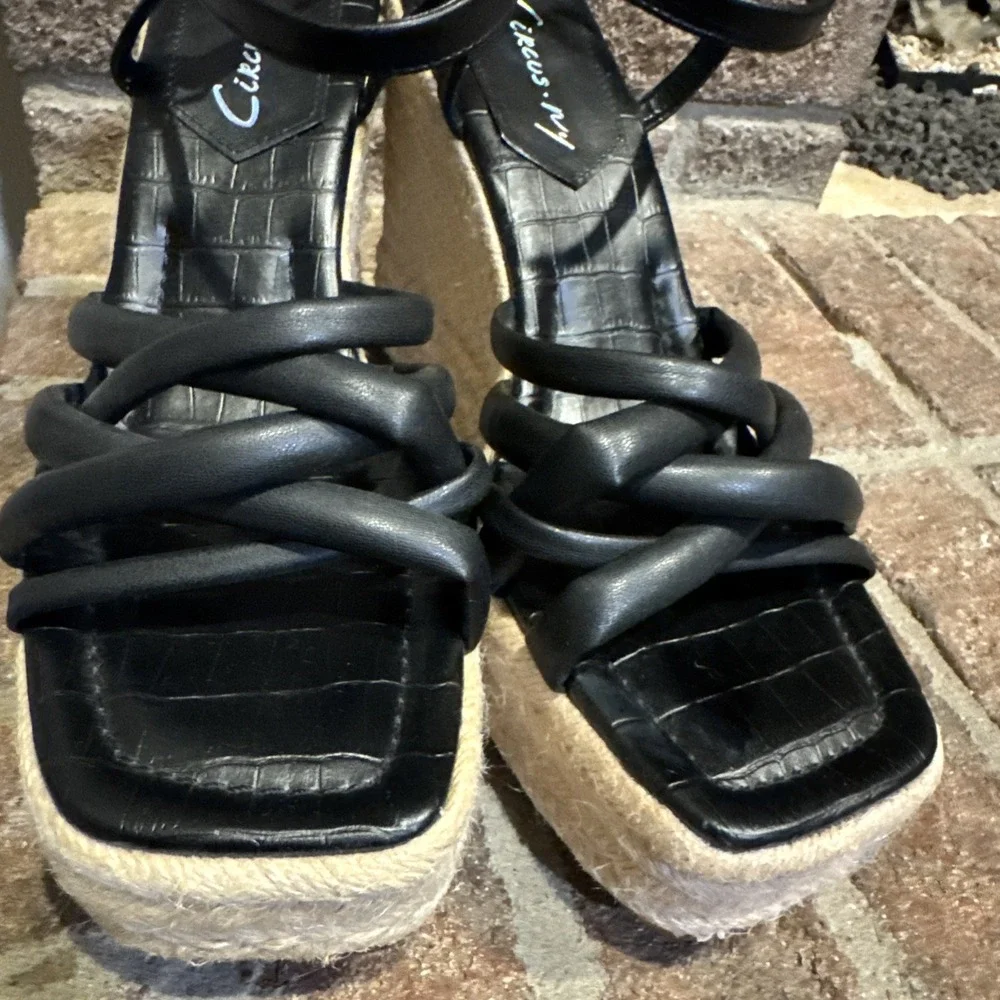Womens Circus NY Sam Edelman Irene Black Faux Leather‎ Espadrille Sz 9.5 #114